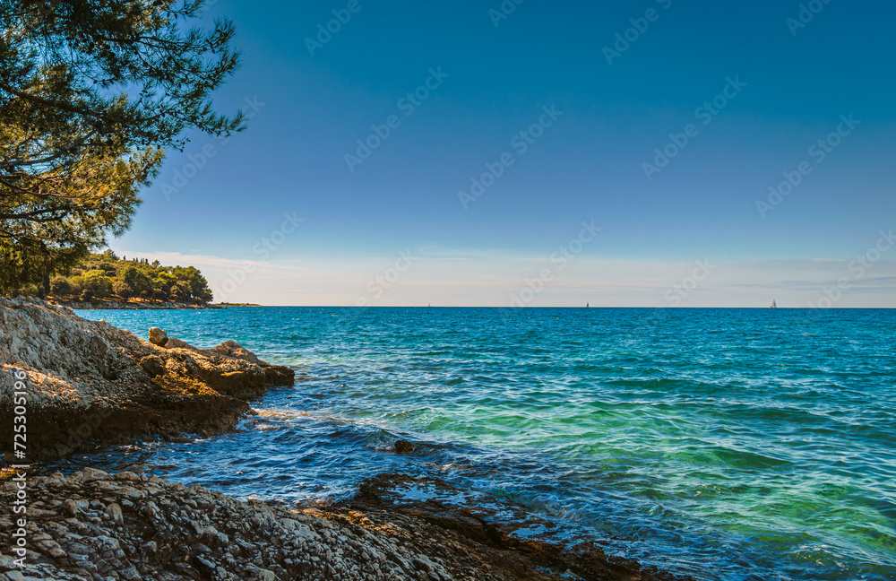 Croatia - beautiful Mediterranean coast landscape in Istria. Porec Adriatic Sea.