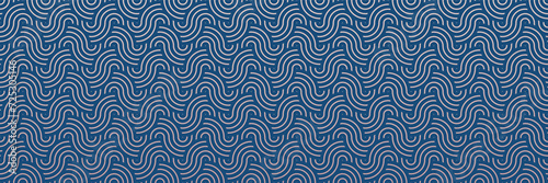 Oriental Sea Waves: Seamless Blue Geometric Pattern for Traditional Asian Decor and Vintage Fabric Design
