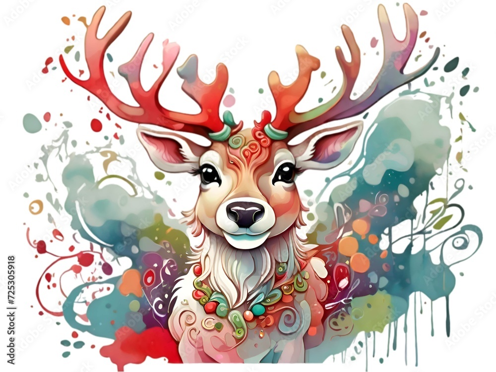 Naklejka premium Cartoon reindeer background illustration, watercolor.