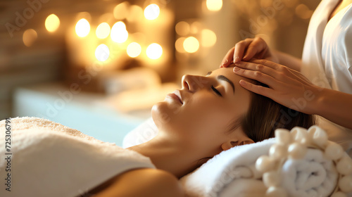 Young woman having a massage in a spa salon. Beauty treatment concept.