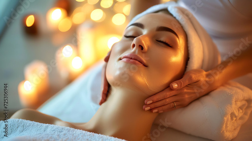 Young woman having a massage in a spa salon. Beauty treatment concept.
