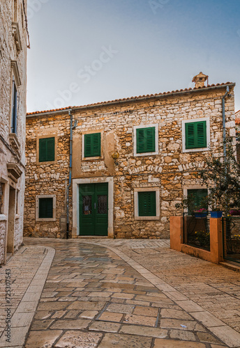 Architecture of buildings on the streets of Porec, Croatia, Europe.
