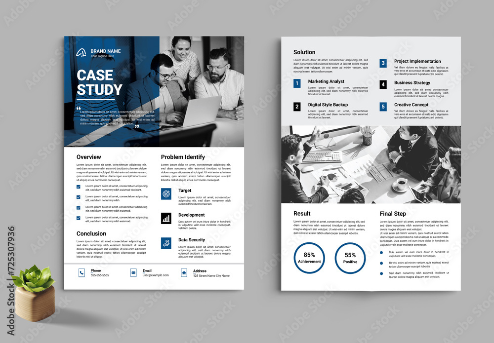 Business Case Study Layout With Blue Accents Stock Template | Adobe Stock