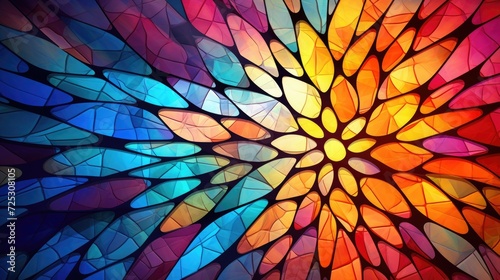 Vivid colors of stained glass mosaic window form a captivating geometric pattern  Ai Generated.