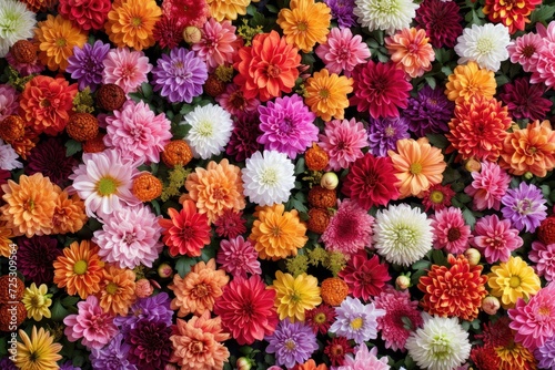 Flowers Wall Background with Amazing Red, Orange, Pink, Purple, Green and White Chrysanthemum Flowers ,wedding Decoration, Hand Made Beautiful Flower Wall Background