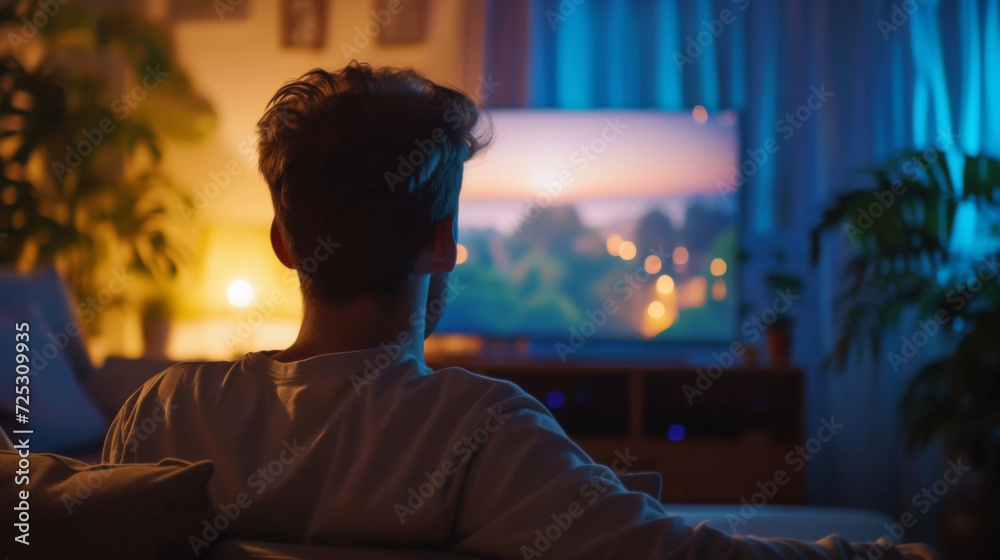 Man Relaxing Watching TV at Night. Man Relaxing Watching TV at Night.
