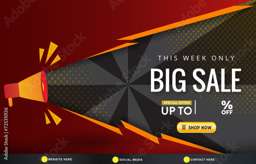 big sale discount template banner with copy space for product sale with abstract gradient red and black background design