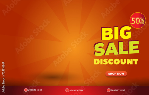  big sale discount template banner with copy space for product sale with abstract gradient red and orange background design