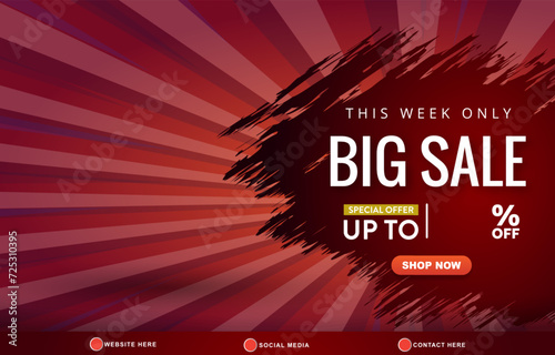 big sale discount template banner with copy space for product sale with abstract gradient red and purple background design