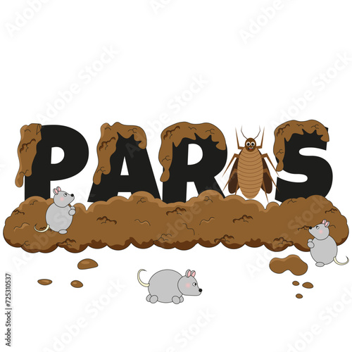 Farmers protest in France. Paris in pile manure rat bedbug. Farmer blocked Paris concept isolated white. Vector illustration can used web. Editable stroke EPS 10