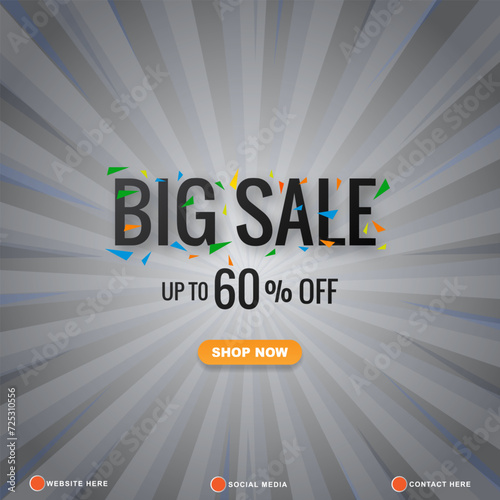 big sale discount template banner with copy space for product sale with abstract gradient white and grey background design