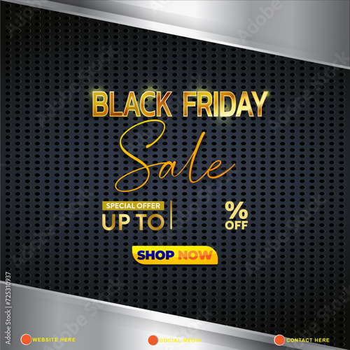 black friday sale discount template banner with copy space for product sale with abstract gradient black and silver background design