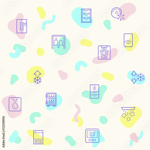 Vector illustration of a cute fridge and refrigerator. Collection of household, appliances, ice, snowflake, kitchen, Celsius, Fahrenheit and other elements. Isolated on beige.
