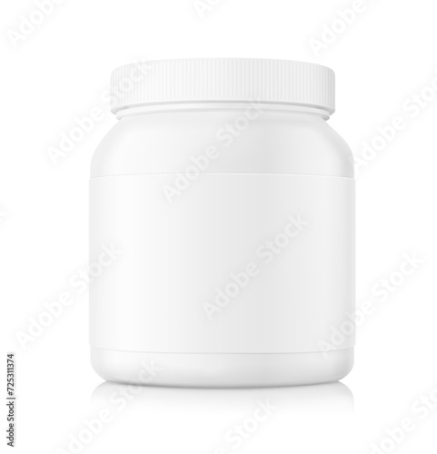 Plastic bottle mockup for sports nutrition. Vector illustration isolated on white background. Can be use for template your design, presentation, promo, ad. EPS10.