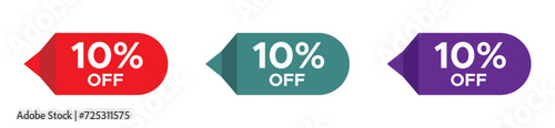 10 percent off. Sale and discount price tag vector signs