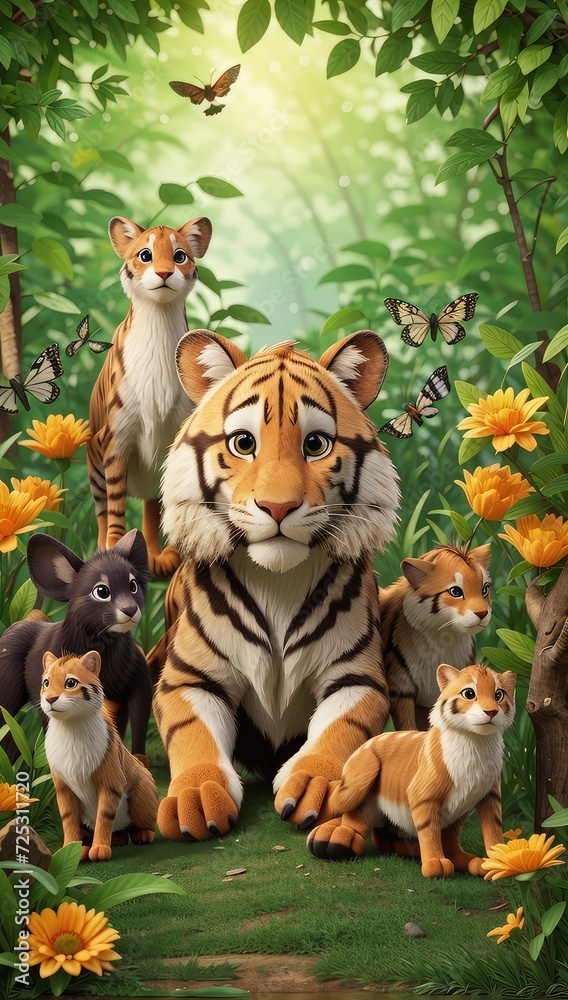 Animals in the jungle. Wildlife day scene with Animals in the jungle. Wildlife day scene with