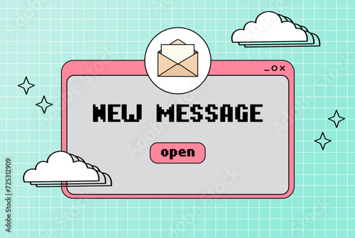 New message popup window. Retro computer aesthetic. Computer screen 90s, 2000s vector illustration.
