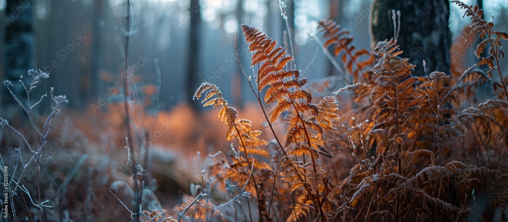 Φωτογραφία Autumn day in Finland with dried fern leaves in a chilly forest.