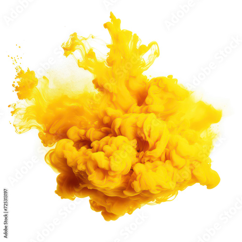 A yellow smoke explosion isolated  on transparent png.
