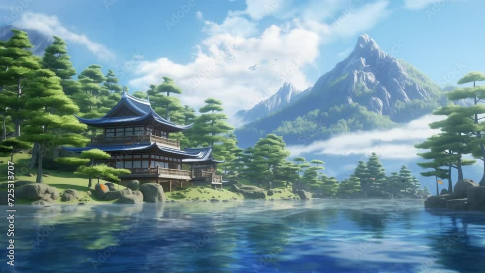 3D animation of the scenery with beautiful natural view. beautiful mountain view. seamless looping overlay 4k virtual video animation background 