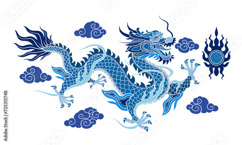 Fotografija Tradition Chinese dragon graphics Line patterns on a flat colorful background are used for decoration