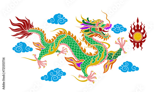 Tradition Chinese dragon graphics Line patterns on a flat colorful background are used for decoration.  