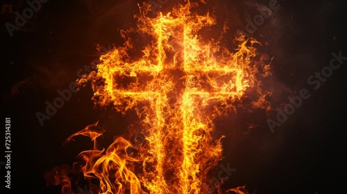 Fire in form of cross. Fire flame on black background