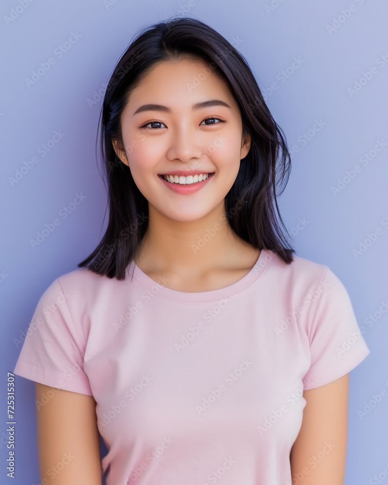 beautiful young asian woman smiling lively standing in purple isolated studio background beautiful young asian woman smiling lively standing in purple isolated studio background
