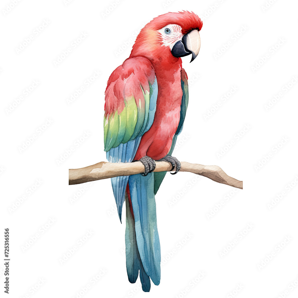 AI-generated watercolor clipart of a parrot illustration. Isolated elements on a white background.