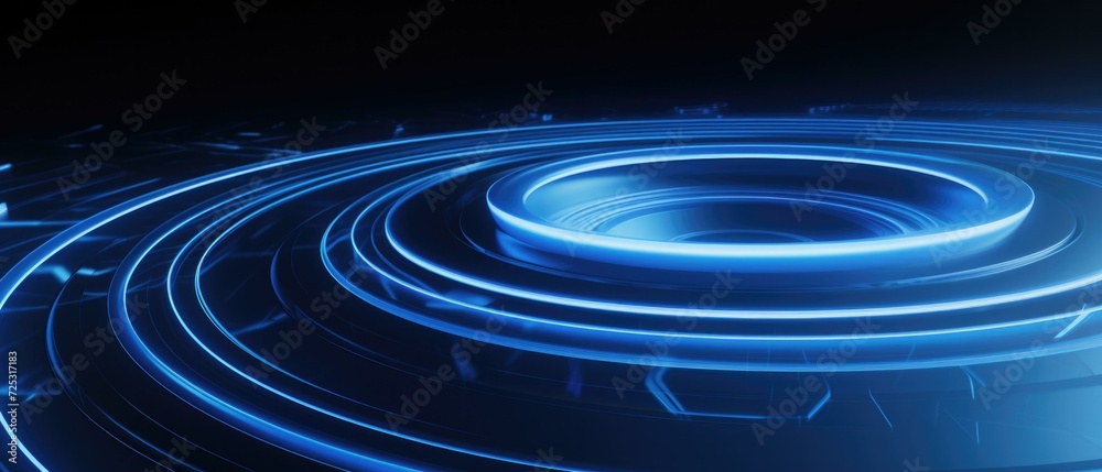 Blue futuristic background with glowing rings. Generative AI. Blue futuristic background with glowing rings. Generative AI.