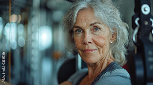 An elderly woman is doing sports in the gym. Free Download An elderly woman is doing sports in the gym. - GFXLoad