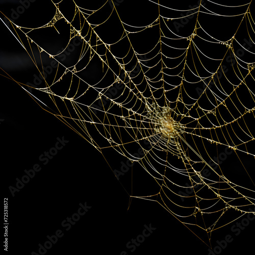 Gold spiderweb on a black background 