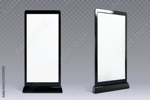LCD display for outdoor advertising isolated on transparent background. Vector realistic illustration of blank LED screen in glossy black frame, information banner mockup, business promo equipment