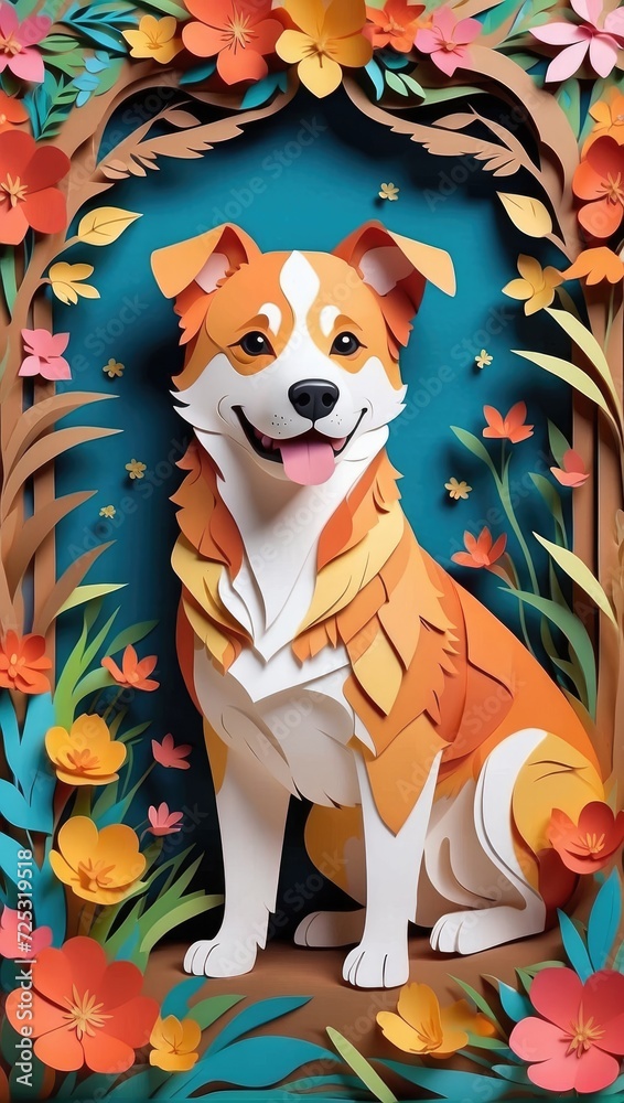 paper cut style illustration of dog paper cut style illustration of dog