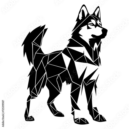 Alaskan Malamute dog standing triangles, Alaskan Malamute low polygon illustrations