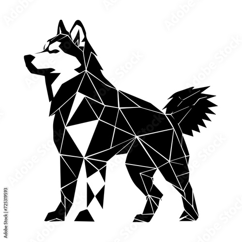 Alaskan Malamute dog standing triangles, Alaskan Malamute low polygon illustrations