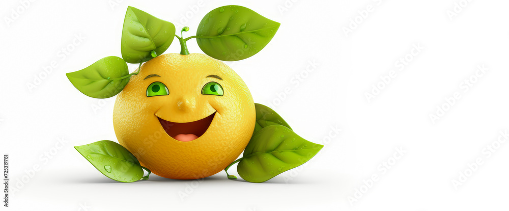 Bergamot with a cheerful face 3D on a white background. - obrazy, fototapety, plakaty 