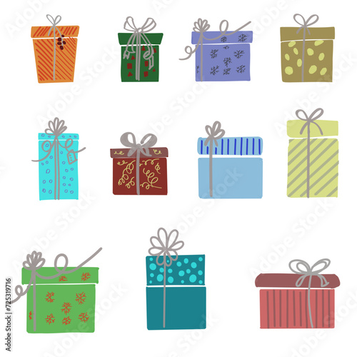 set of christmas gifts, boxes on the presents,  hand made мусещк