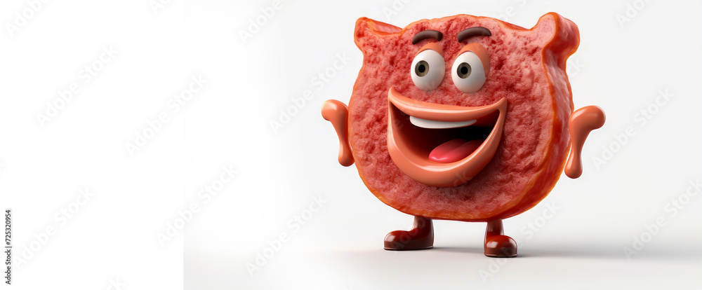 Meat steak with a cheerful face 3D on a white background.