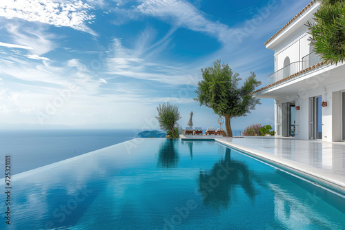 Immerse in the elegance of a hilltop Mediterranean home, offering a sparkling pool and expansive sea views for an unforgettable summer luxury experience. © Mongkol
