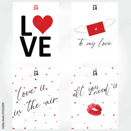 Valentine's day lettering card collection. Cute love sale flyer template, poster, label, ad, copy space, cover, banner design set. Modern typography art background. Trendy style. Vector illustration.