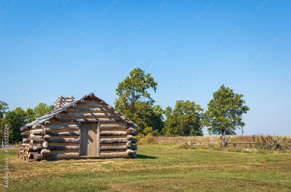 Cabins at Valley Forge National Historical Park, Revolutionary War encampment, northwest of Philadelphia, in Pennsylvania, USA