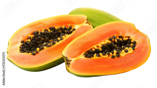 Ripe papaya fruit on transparent background
