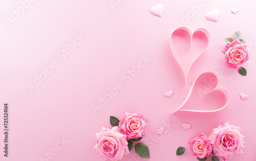 Love , Valentine's and women's day concept made from pink paper hearts on pastel background.