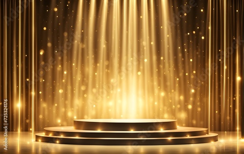 Gold stage product showcase with bursting light , abstract gold background 