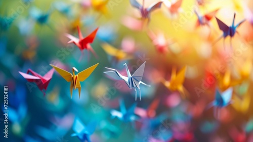 Paper Crane Cascade, background image, generative AI