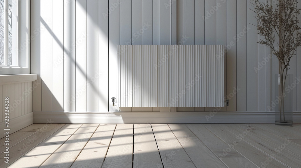 Obraz premium Modern white radiator with thermostat