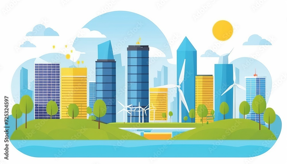Graphic Design of City Scene with Clean Energy Illustration