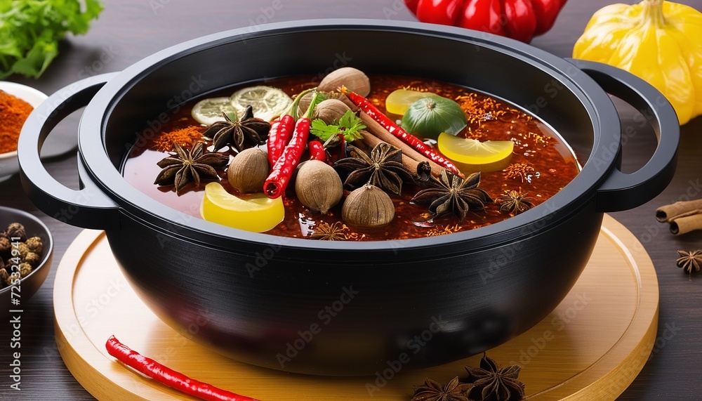 Chinese Spices Cooking in Plastic Hot Pot Vector Illustration Chinese Spices Cooking in Plastic Hot Pot Vector Illustration