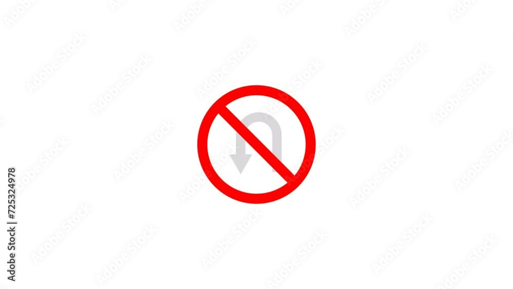 No U Turn Left Sign Icon Animation. Transparent background. 4K Video No U Turn Left Sign Icon Animation. Transparent background. 4K Video